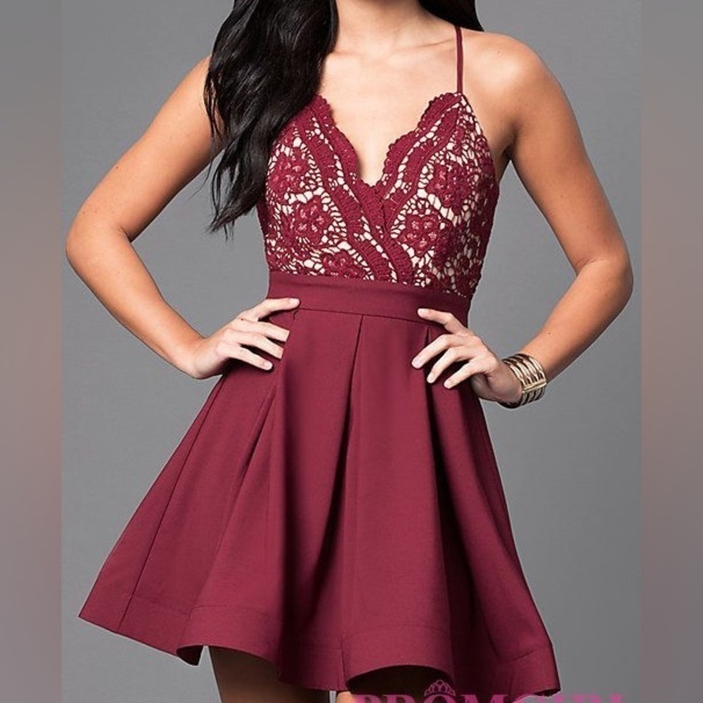 Wine Red Cocktail Dress Skater Fit & Flare Crochet A-Line Sleeveless Size Small
